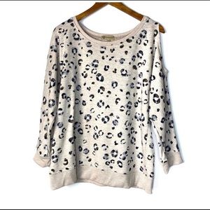 Democracy Open Shoulder Leopard Pullover Sweater